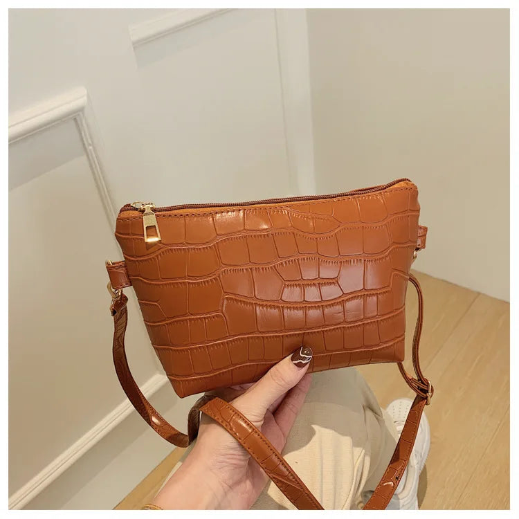 Women's Crocodile Stripe Cross-body Bag Retro Shoulder Bag