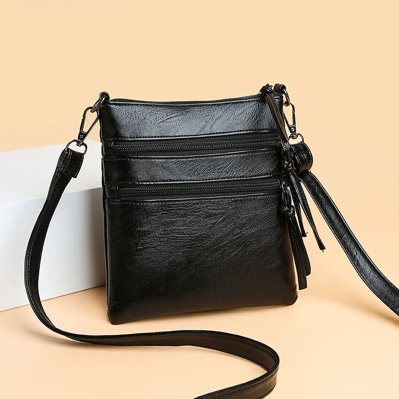Women's Small Shoulder Bag Pu Leather Crossbody Bag Casual Women Multi-layer Mes