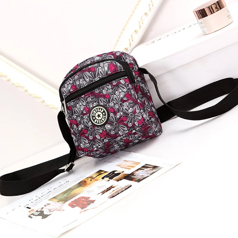 Women's Small Square Nylon Casual Bag with Multi-layer Shoulder Strap