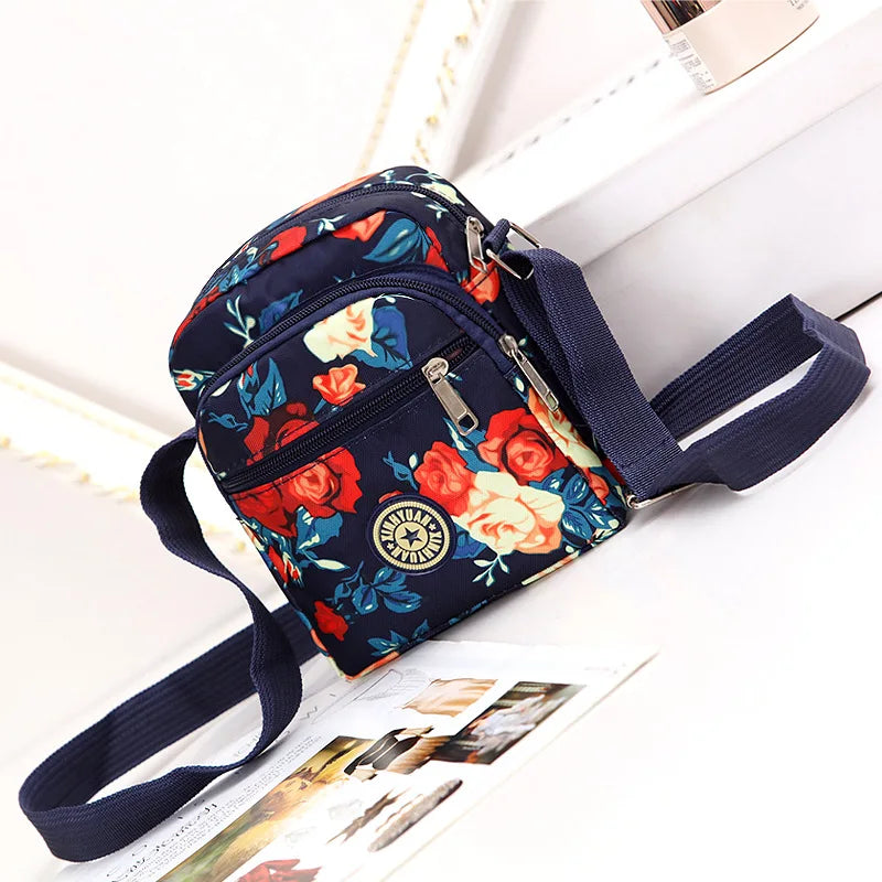 Women's Small Square Nylon Casual Bag with Multi-layer Shoulder Strap