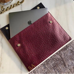 Ostrich Pattern Leather Laptop Bag for Women