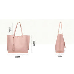 Women's Faux Leather Tote Shoulder Bag with Tassel Handbag
