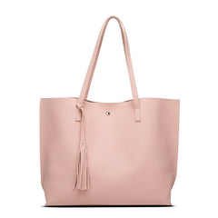 Women's Faux Leather Tote Shoulder Bag with Tassel Handbag