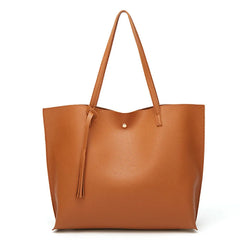 Women's Faux Leather Tote Shoulder Bag with Tassel Handbag