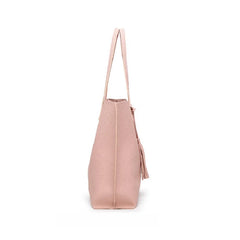 Women's Faux Leather Tote Shoulder Bag with Tassel Handbag