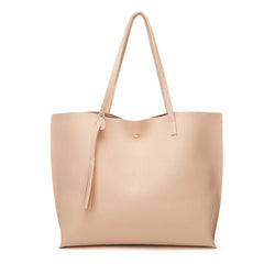 Women's Faux Leather Tote Shoulder Bag with Tassel Handbag