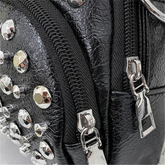Women's Soft Leather Rivet Messenger Bag Small Saddle Bag Female Solid Pu Purse
