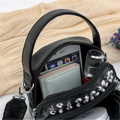 Women's Soft Leather Rivet Messenger Bag Small Saddle Bag Female Solid Pu Purse