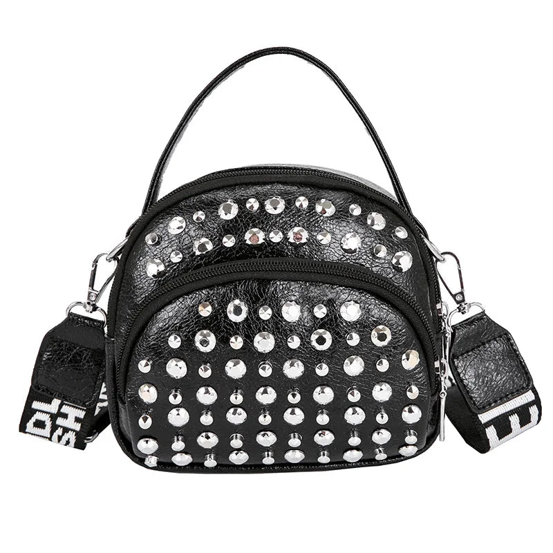 Women's Soft Leather Rivet Messenger Bag Small Saddle Bag Female Solid Pu Purse