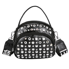 Women's Soft Leather Rivet Messenger Bag Small Saddle Bag Female Solid Pu Purse