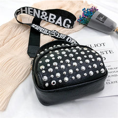 Women's Soft Leather Rivet Messenger Bag Small Saddle Bag Female Solid Pu Purse