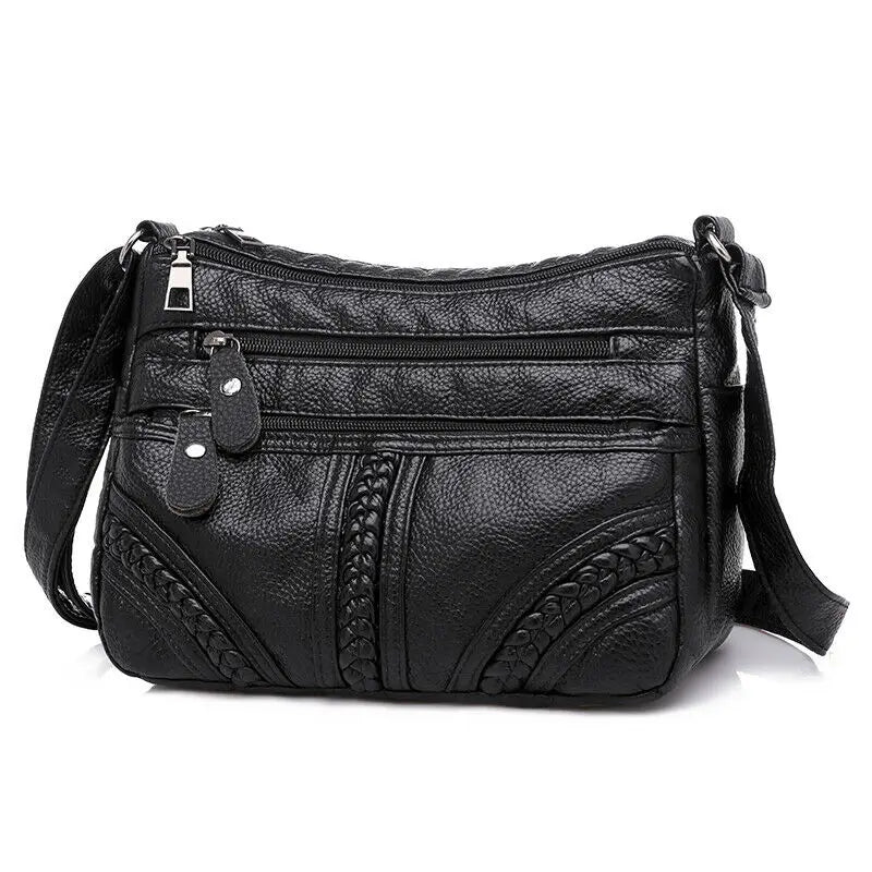 Women's Soft Leather Shoulder Bag Crossbody Multi-layer Small Messenger Handbag