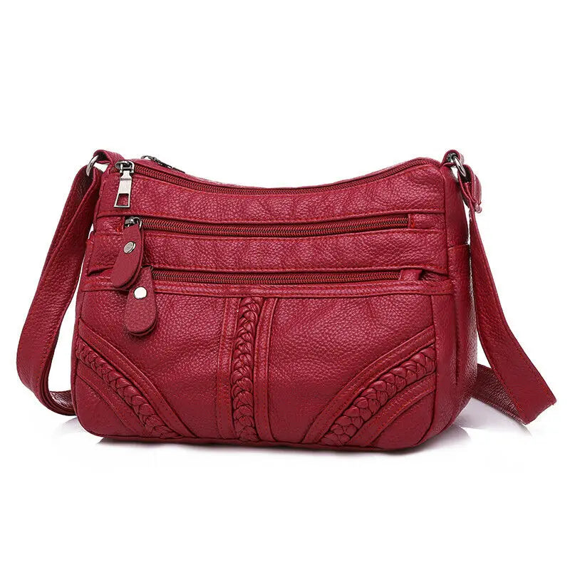 Women's Soft Leather Shoulder Bag Crossbody Multi-layer Small Messenger Handbag