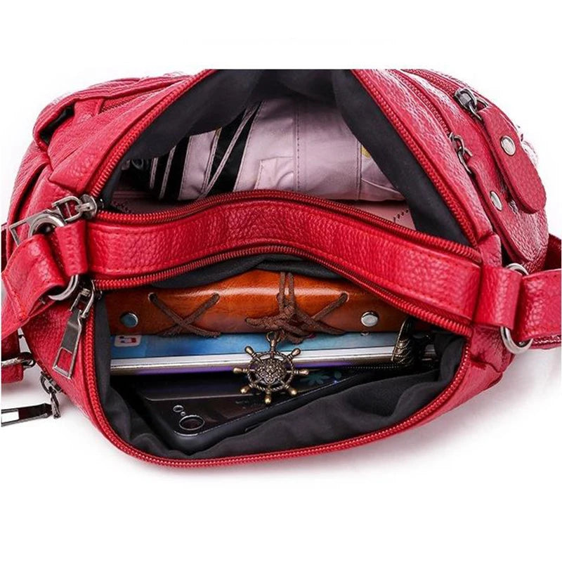 Women's Soft Leather Shoulder Bag Crossbody Multi-layer Small Messenger Handbag