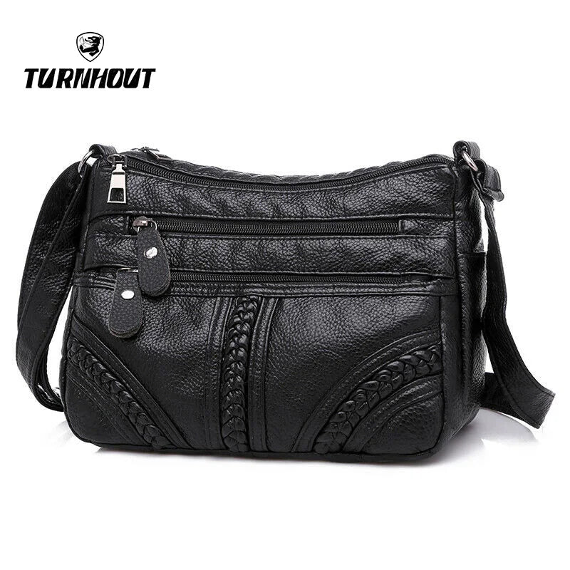 Women's Soft Leather Shoulder Bag Crossbody Multi-layer Small Messenger Handbag