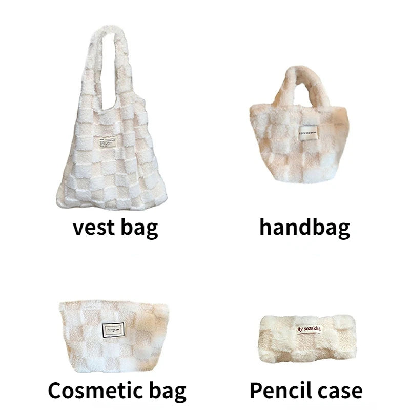 Soft Plush Shoulder Bags Handbags Furry Girls Student Pencil Pouch