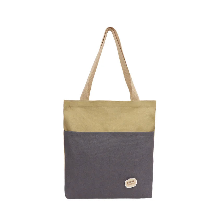 Solid Canvas Handbag Girl Shoulder Bag Shopping Purse