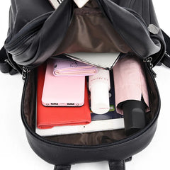Women's Solid Pu Backpack Student Personalized Soft Leather