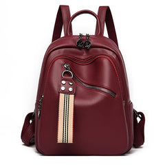 Women's Solid Pu Backpack Student Soft Leather Travel Backpack
