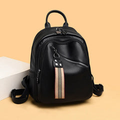 Women's Solid Pu Backpack Student Soft Leather Travel Backpack