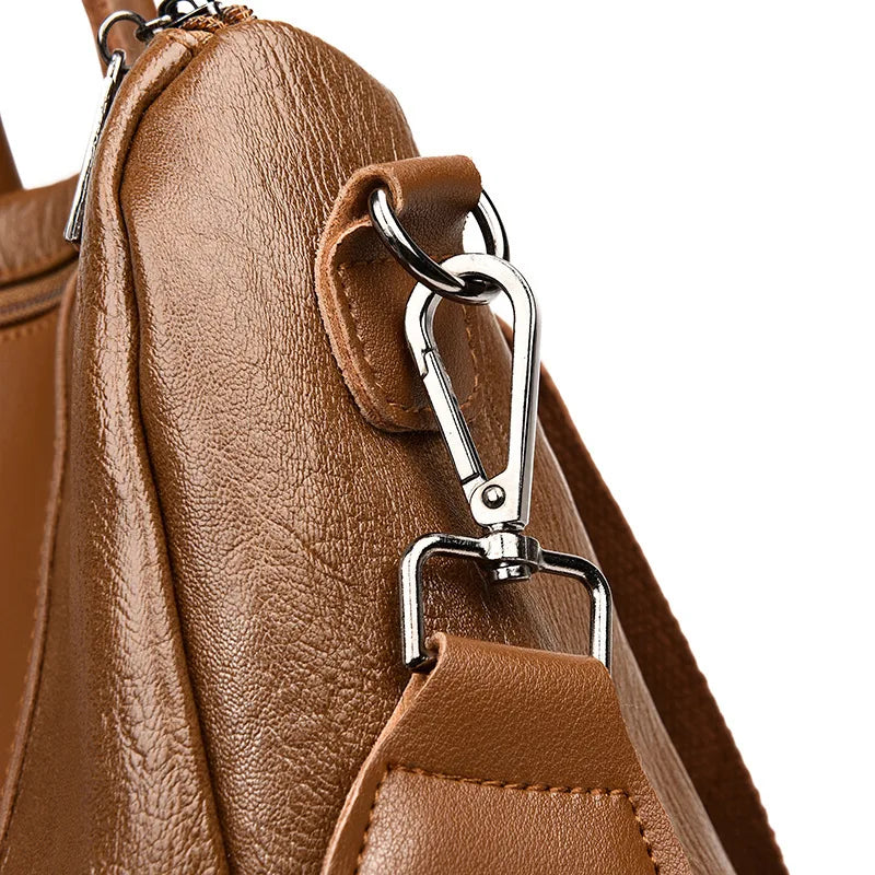 Women's Solid PU Leather Backpack Large Capacity Mochilas Para Mujer