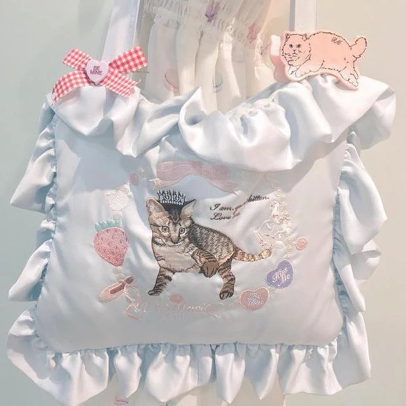 Embroidery Cat Shoulder Bag Hot Japan Lolita Bags Harajuku Pillow Bag