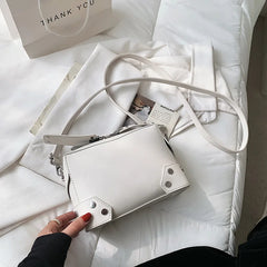 Women's Square Bag PU Leather Shoulder Messenger Bag Rivet Solid Travel Tote
