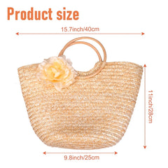Women's Straw Handbag Flower Woven Beach Tote Bag