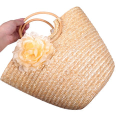 Women's Straw Handbag Flower Woven Beach Tote Bag