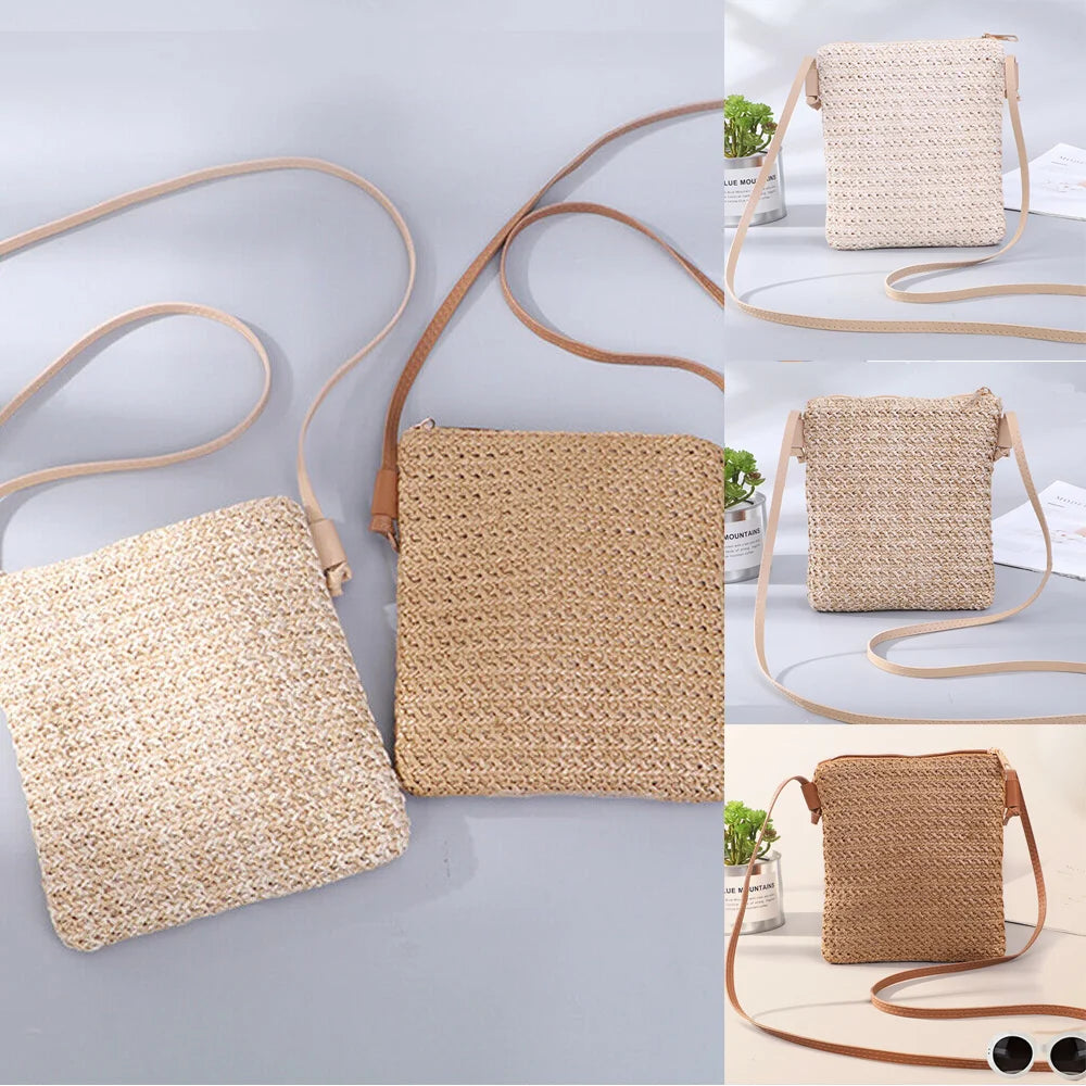 Straw Knitted Small Messenger Bag for Beach Travel and Everyday Use