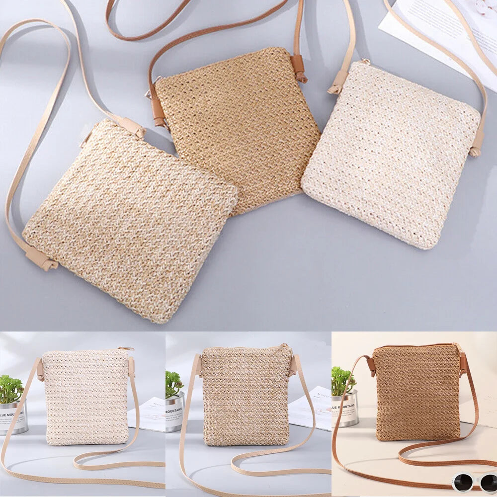 Straw Knitted Small Messenger Bag for Beach Travel and Everyday Use