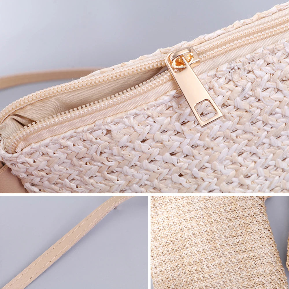Straw Knitted Small Messenger Bag for Beach Travel and Everyday Use
