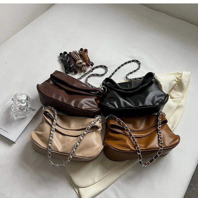 Soft Leather Flap Tote Bag Top Folds Crossbody Bags for Women
