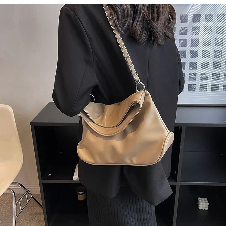 Soft Leather Flap Tote Bag Top Folds Crossbody Bags for Women
