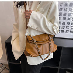 Soft Leather Flap Tote Bag Top Folds Crossbody Bags for Women