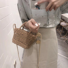 Women's Summer Straw Bag Hand-woven Beach Holiday Mini Bucket Bag