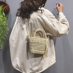 Women's Summer Straw Bag Hand-woven Beach Holiday Mini Bucket Bag