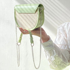 Women's Straw Shoulder Bag Chain Saddle Messenger Purse
