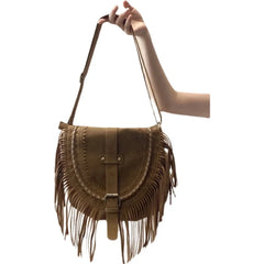 Women's Fringed Faux Suede Messenger Crossbody Bag Tassel Shoulder Tote