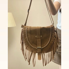 Women's Fringed Faux Suede Messenger Crossbody Bag Tassel Shoulder Tote