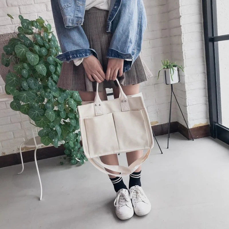 Canvas Tote Bag Large Capacity Crossbody Shopper Handbag