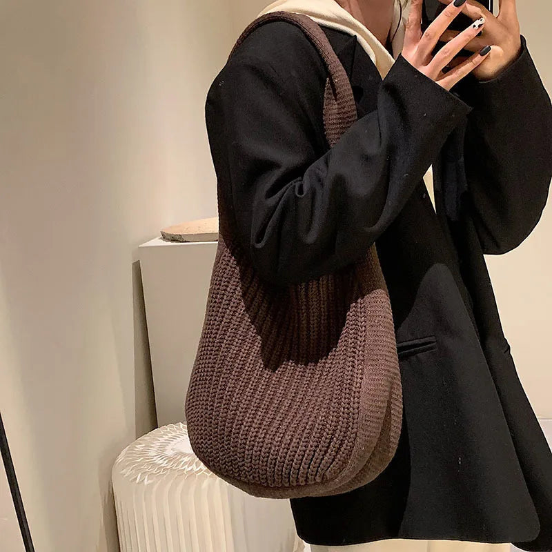 Large Capacity Women's Knit Tote Bag Handbag