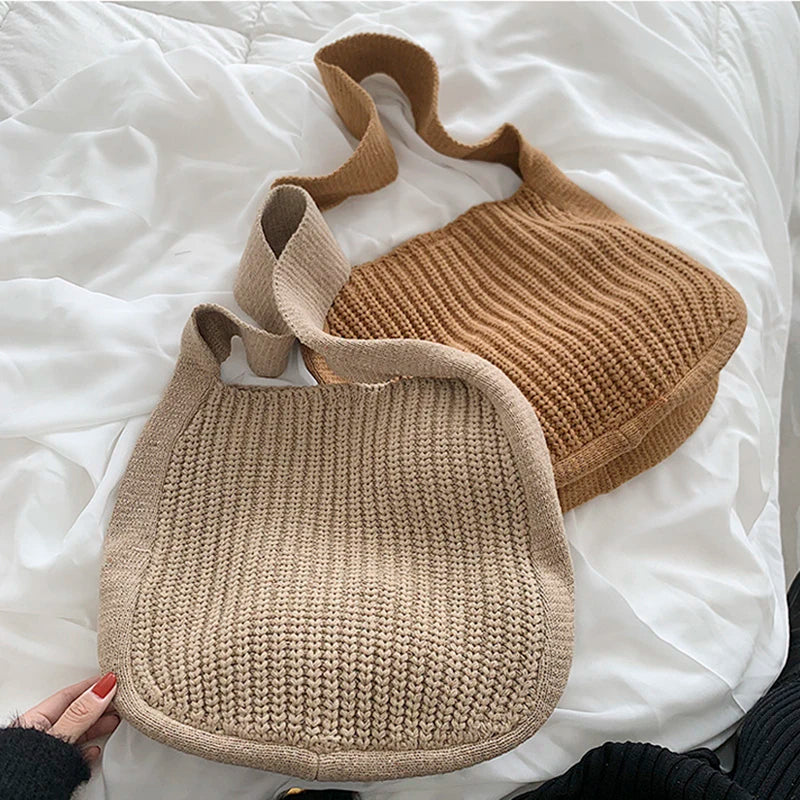 Large Capacity Women's Knit Tote Bag Handbag