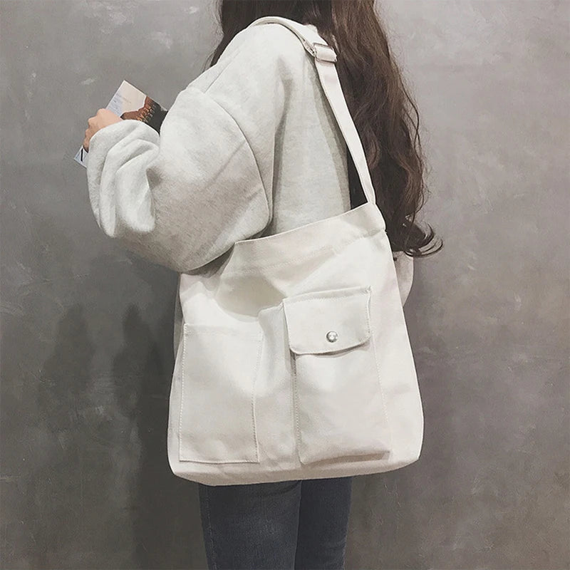 Canvas Tote Bag Large Capacity Crossbody Shoulder School Shopper