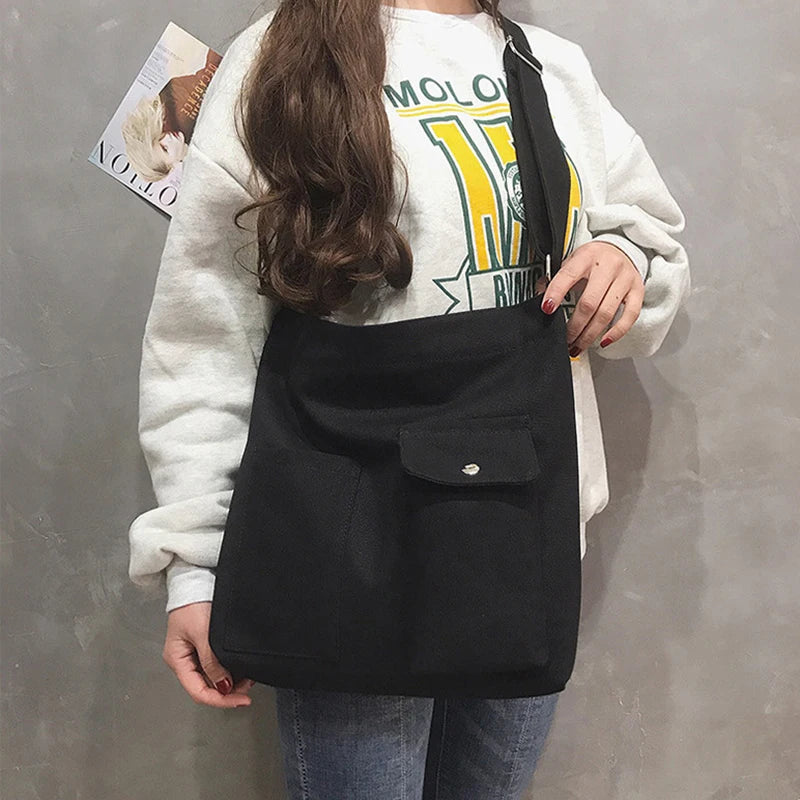 Canvas Tote Bag Large Capacity Crossbody Shoulder School Shopper