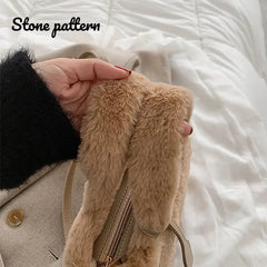 Plush Shoulder Bags Letters Printing Handbags Large Capacity Bucket Bags