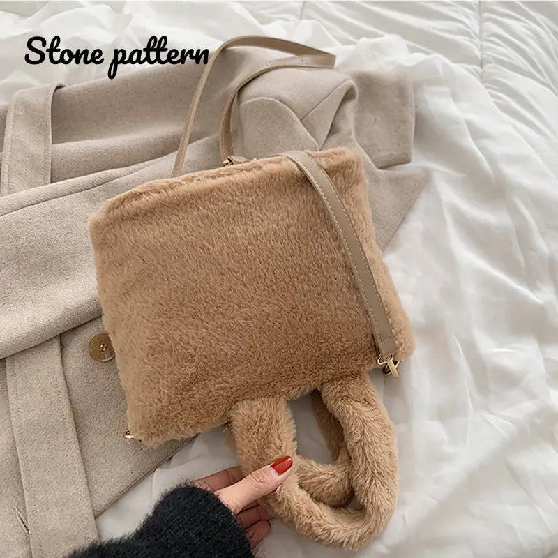 Plush Shoulder Bags Letters Printing Handbags Large Capacity Bucket Bags