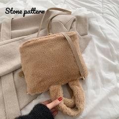 Plush Shoulder Bags Letters Printing Handbags Large Capacity Bucket Bags