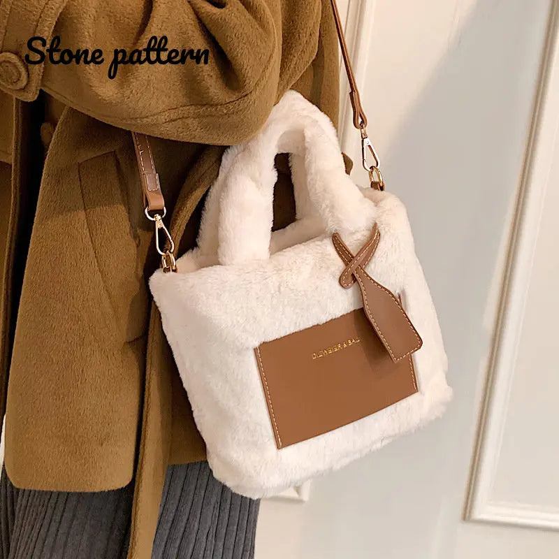 Plush Shoulder Bags Letters Printing Handbags Large Capacity Bucket Bags