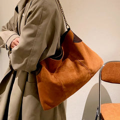 Women's Vintage Chain Shoulder Bag Brown Winter Tote Handbag Shopper